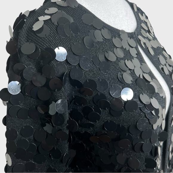 Joseph A Black Silk Bangle Sequin Cardigan S Petite NYE Party Retro Whimsical - Picture 3 of 10